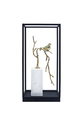 新中式风金属大堂会所树枝小鸟