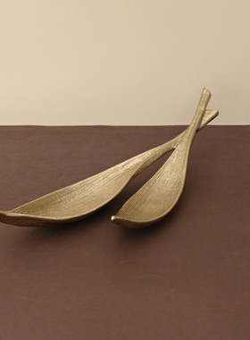 印度进口一对金叶金属托盘摆件