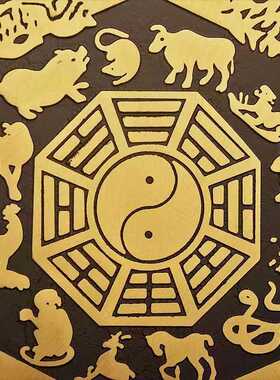 双剑十二生肖门厅摆件八卦镜纯铜