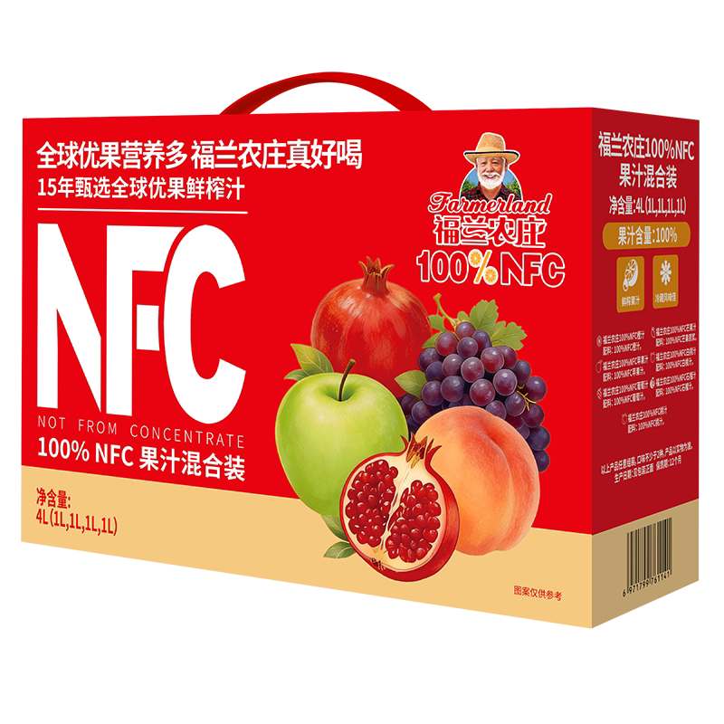 福兰农庄果汁100%nfc1L*4纯果蔬汁橙汁苹果汁葡萄汁无添加饮品