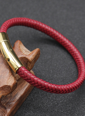 欧美跨境简约红色皮绳编织手链个性时尚潮配饰情侣本命年红绳