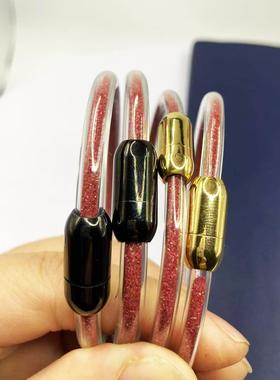 紫金砂粉灌朱砂五行手镯亚克力配太钢材质男女情侣同款朱砂手环