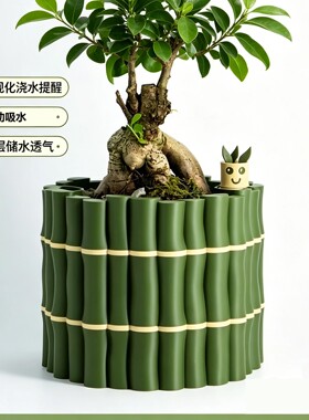 3D打印创意竹节造型花盆绿色塑料桌面装饰摆件简约现代家居绿植盆