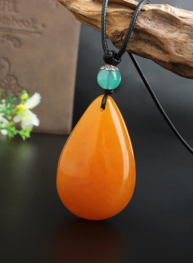 蜜蜡黑色蜡绳男女民族风毛衣链