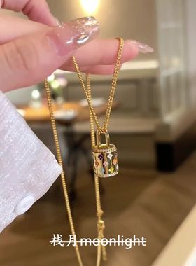 中古轻奢手工滴釉花朵水桶包吊坠项链精致轻奢高级感老钱风锁骨链