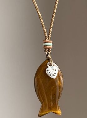 小众设计感复古做旧小鱼项链高级感百搭锁骨链颈链长毛衣配饰小众