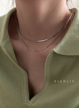双层叠戴蛇骨链项链女ins嘻哈冷淡风锁骨链小众设计感颈链配饰品