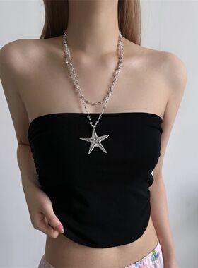 甜酷辣妹风透明串珠海星吊坠项链女小众时尚百搭锁骨链颈链配饰