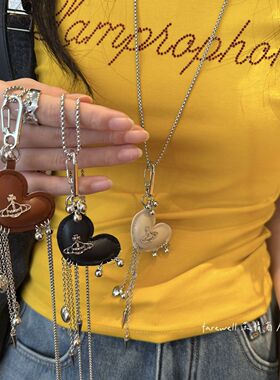 土星爱心流苏项链女款2025新款毛衣链长款配饰小众设计感卫衣链女