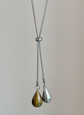 时髦单品~复古拼色水滴形吊坠可抽拉项链女款时髦老钱风毛衣链