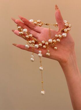 复古金色珍珠十字架choker项链女秋冬甜酷辣妹锁骨链颈链