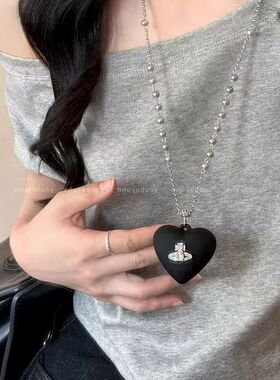 爱心小狗长款化妆镜项链编制女甜酷毛衣卫衣链小众设计包挂配饰