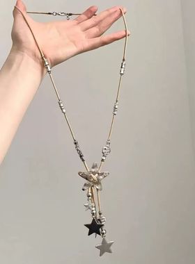 冷淡风多层交叉编流苏简约时尚项链潮流毛衣链小众新款秋冬项饰女