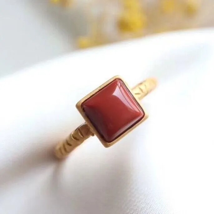 S925 inlaid imitation southern red agate ring retro