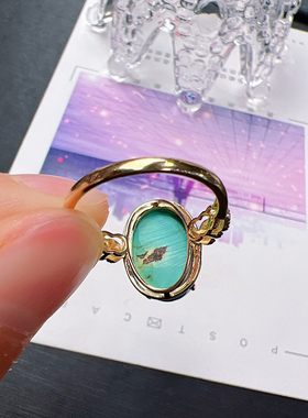 【鸽蛋绿】仿绿松石戒指女镀18K金镶嵌复古百搭可调节送妈妈礼物