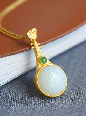 琵琶白玉古典风宫廷风优雅银镶玉