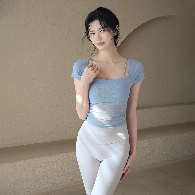 Ackdcs假两件瑜伽服短袖女夏季新款带胸垫普拉提上衣运动健身套装,淘宝优惠券,粉丝福利购,淘宝优惠卷