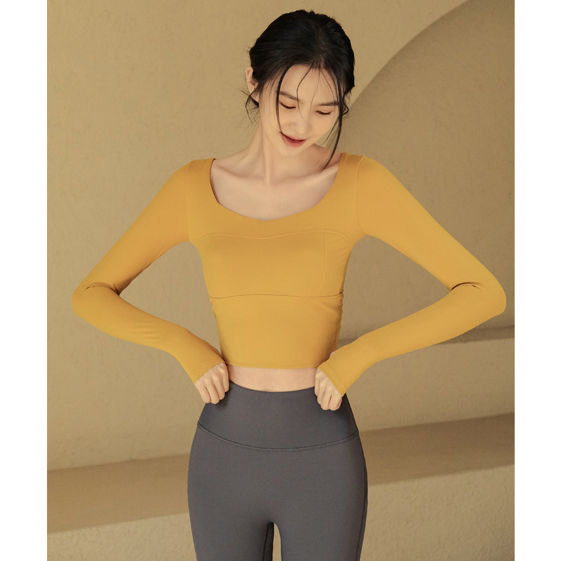 瑜伽服装新款秋冬新款长袖普拉提上衣外穿带胸垫运动速干健身服女,淘宝优惠券,粉丝福利购,淘宝优惠卷