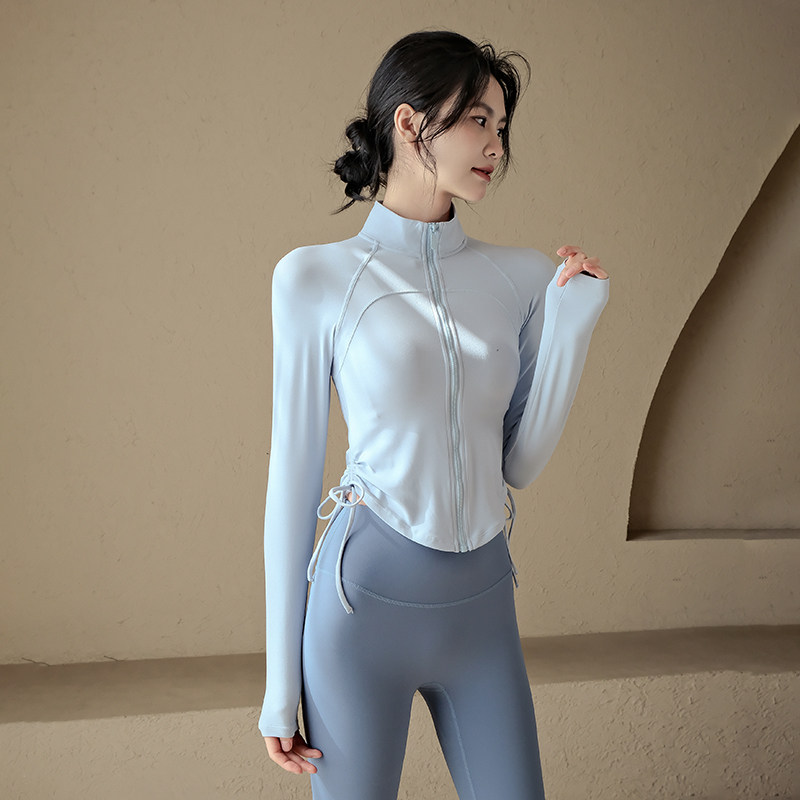 Ackdcs抽绳瑜伽服长袖女收腰显瘦运动上衣立领拉链健身外套秋冬款,淘宝优惠券,粉丝福利购,淘宝优惠卷