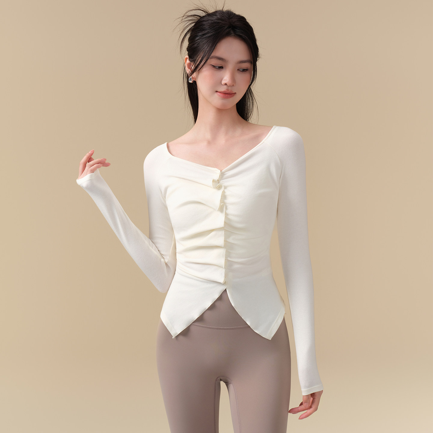 Ackdcs高颜值瑜伽上衣女秋冬新款花边显瘦运动T恤普拉提健身长袖,淘宝优惠券,粉丝福利购,淘宝优惠卷