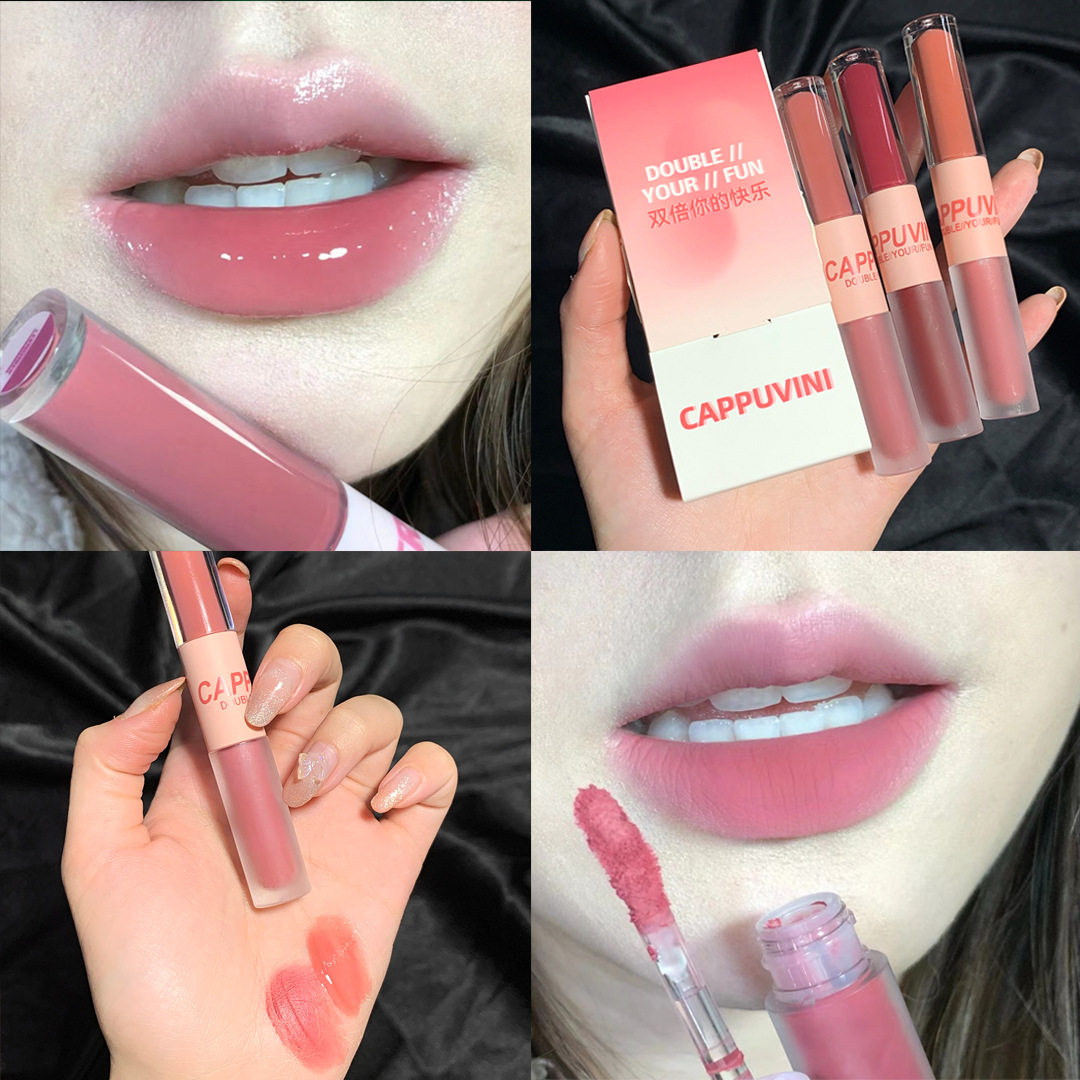 卡泡维妮趣味双头唇釉套装丝绒雾面镜面水光唇蜜果冻嘟嘟唇学生