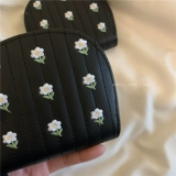 Черный ретро изысканный бумажник в форме цветка, милый короткий картхолдер с молнией, кошелек, сумка через плечо, с вышивкой