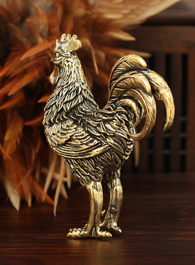 纯黄铜公鸡摆件铜金母鸡