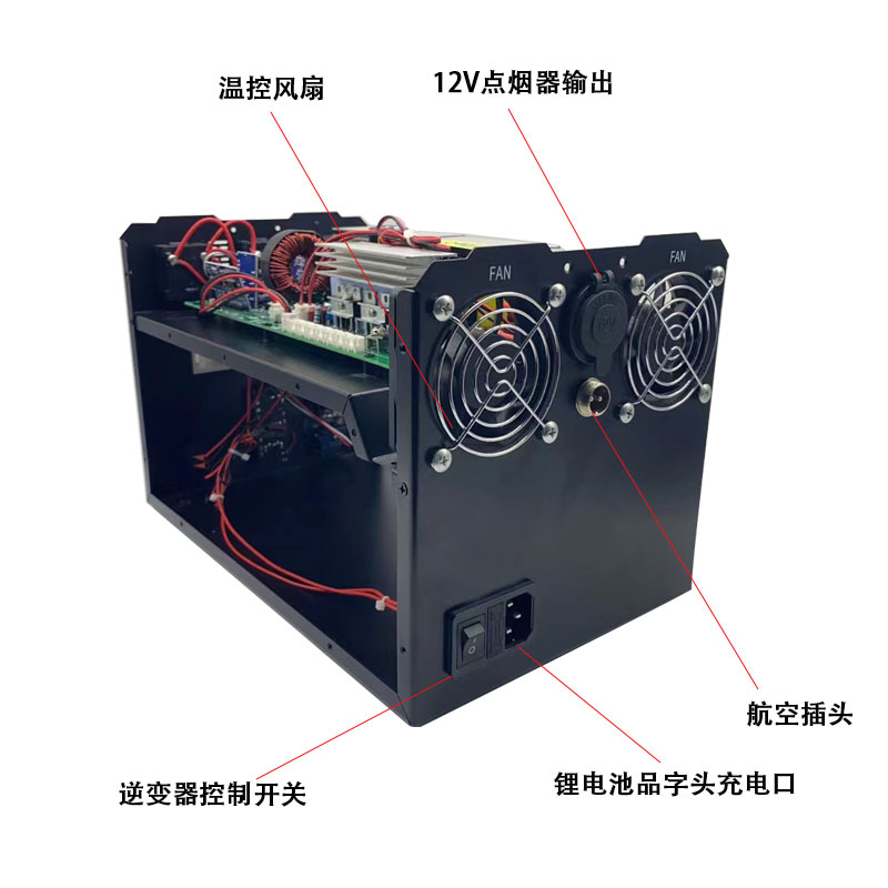 纯正弦波逆变器户外移动电源配套12V24V转220V1500W移动发电站