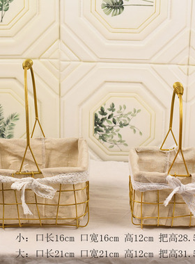 金属花篮铁艺手提花篮方形圆形花架鲜花花艺创意家居摆件