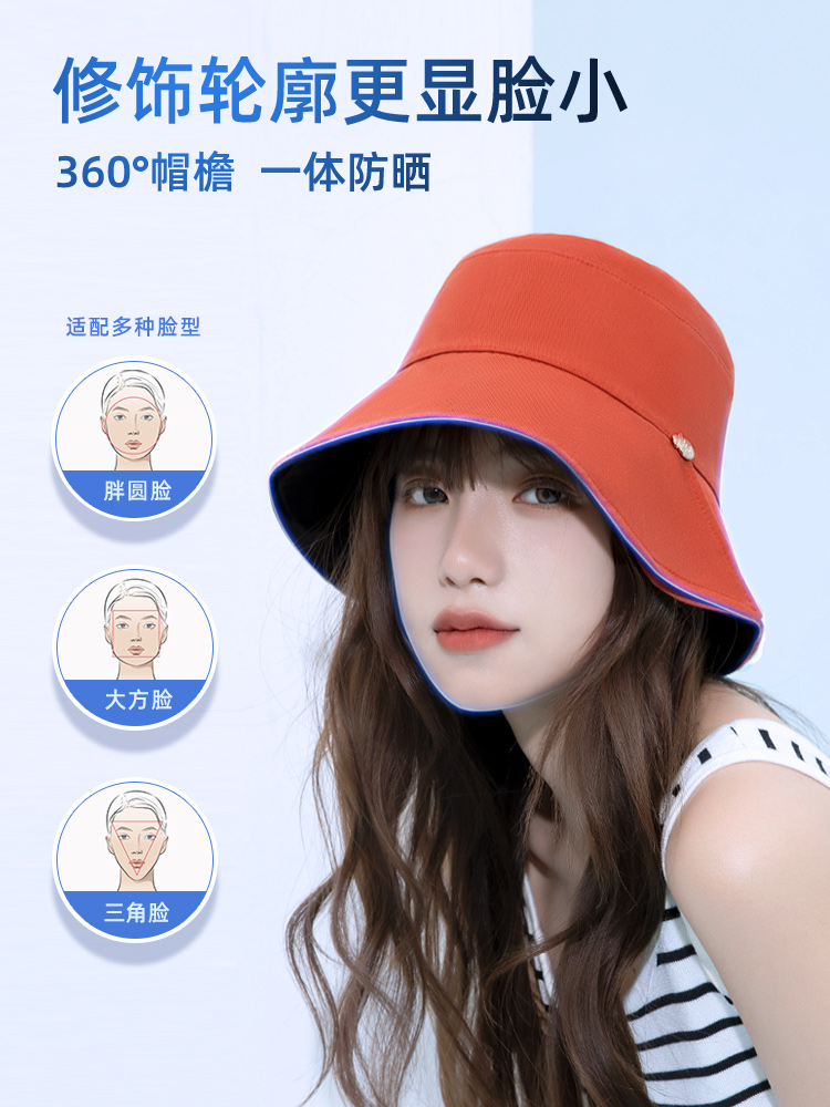 近江小熊防晒帽女遮阳帽纯棉2024新款户外防紫外线双面太阳帽