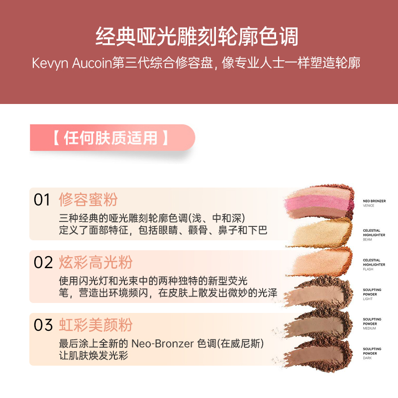 Kevyn Aucoin第三代综合修容盘6色修容高光腮红盘一体盘提亮哑光-图0