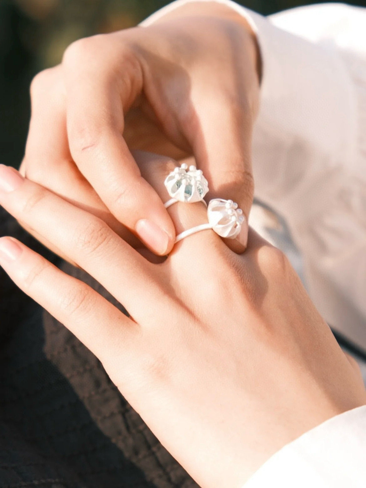 Whisper Melody Double Lantern Fruit Gemstone Ring S925 Silver Fireworks Cut