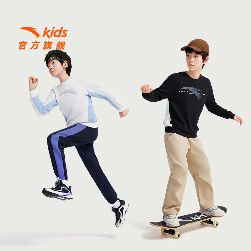 安踏儿童男童针织套头衫春秋款舒适亲肤百搭中大童圆领运动卫衣潮