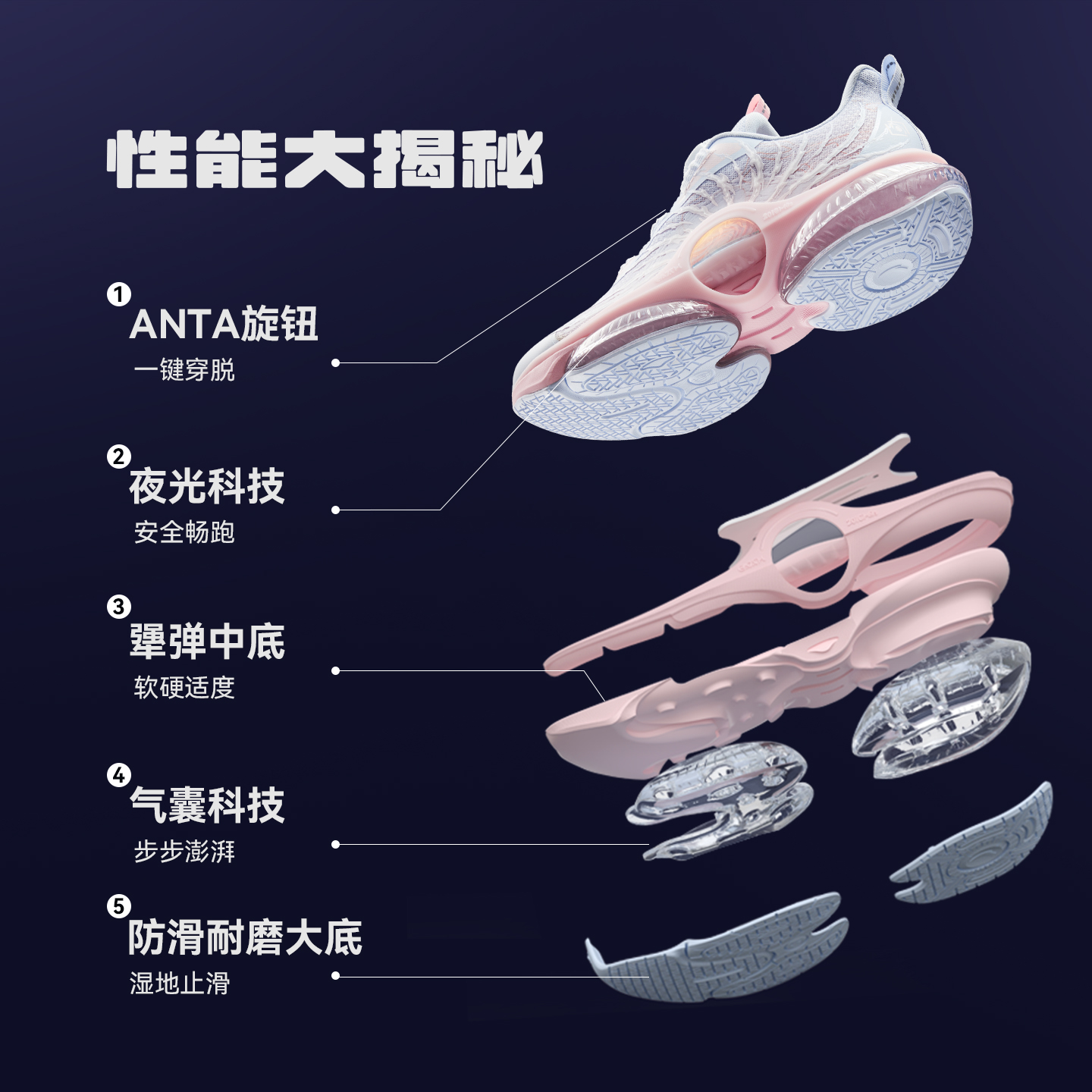 安踏儿童运动鞋UFO7跑鞋女童鞋子2025秋季新款大童女孩跑步鞋纽扣 - 图0