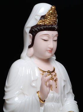 速发观雕汉白玉石音用像白衣南海观音菩萨家佛供奉坐像摆件