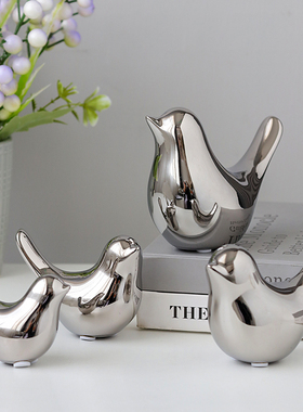 速发电镀银色件鸟奢瓷桌面摆小轻陶高档酒柜茶几迷你小装饰样板间