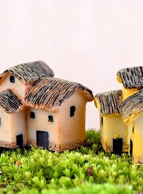 速发中式复古小房件古代房屋茅草屋茅屋造脂小摆子微景观树景装饰