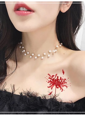 彼岸花纹身贴曼珠沙华防水女持久韩国小清新可爱性格锁骨花臂