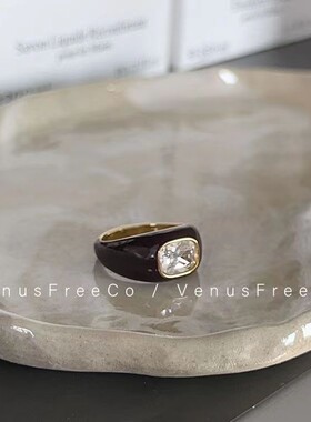 欧美ins风咖色钛钢个性食指戒个性几何形时尚戒指高级感开口戒