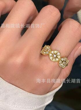 中古闪锆微镶八芒星戒指气质戒指女小众高级轻奢极简复古潮流