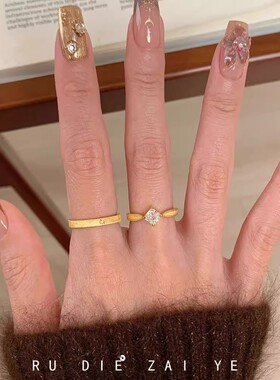 中古vintage拉丝方糖锆石戒指女高级感轻奢小众开口戒