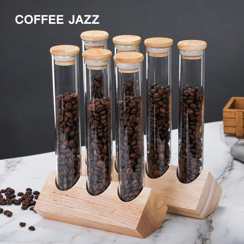 COFFEEJAZZ咖啡豆展示架干果玻璃瓶茶叶试管陈列架透明密封储存罐 - 图1