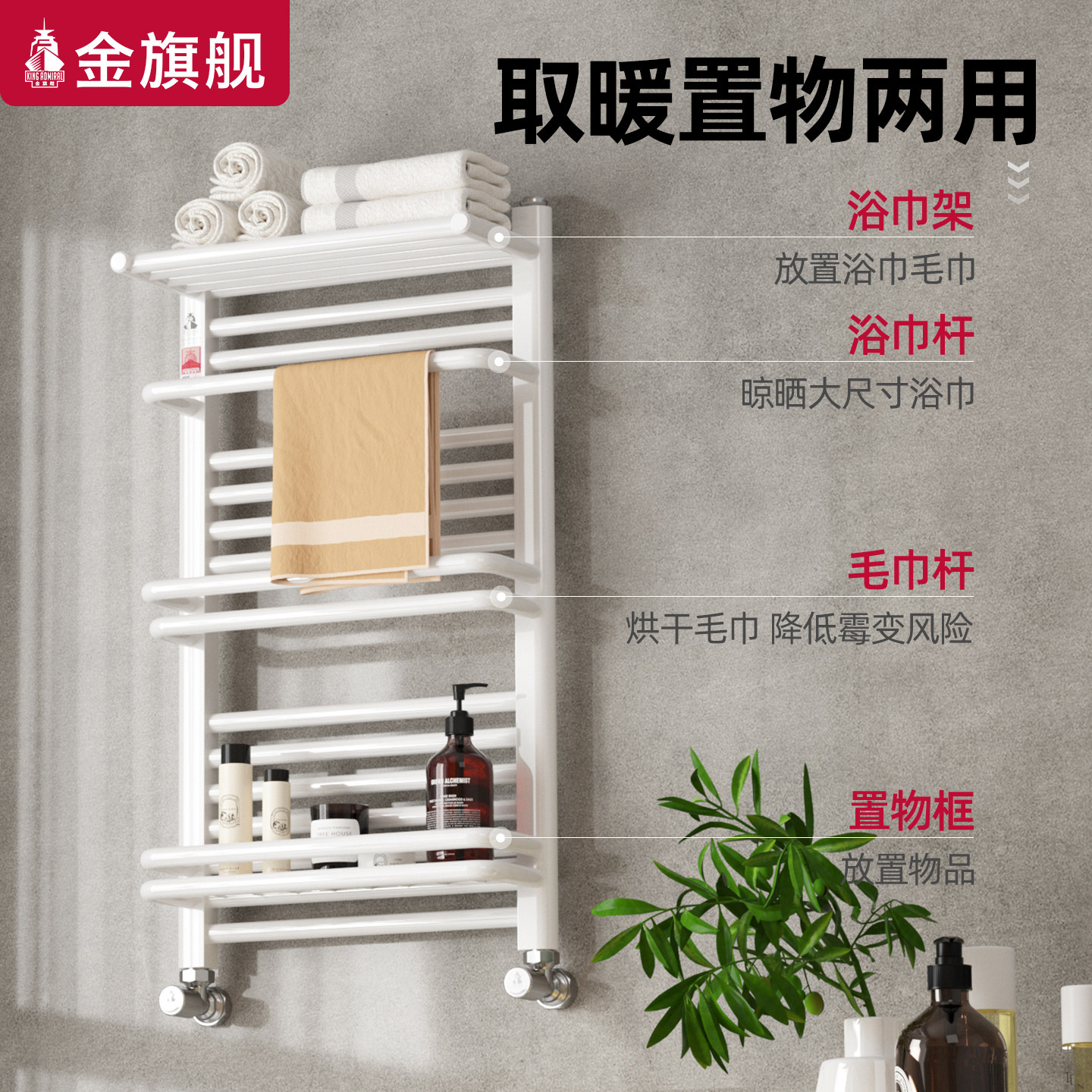金旗舰钢制小背篓暖气片卫生间毛巾置物架厕所水暖家用散热器