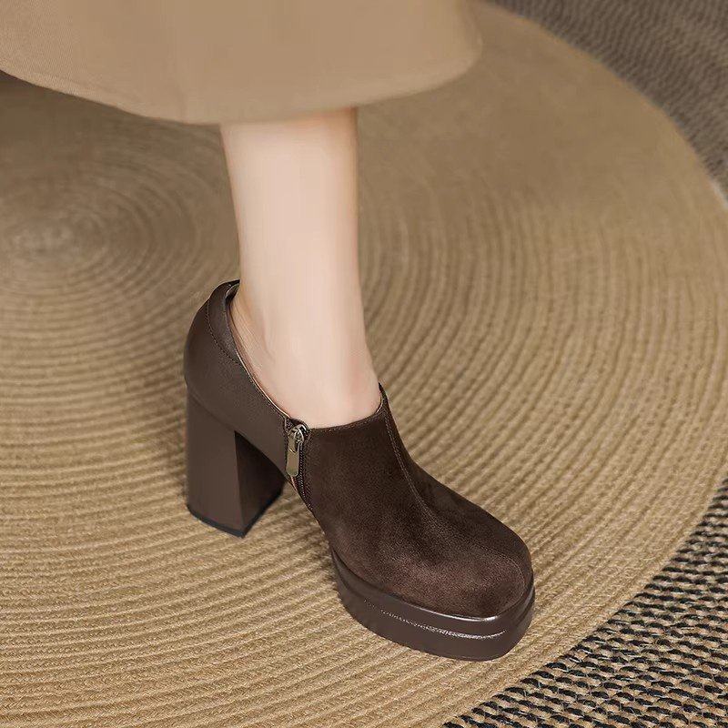 10cm超高跟防水台单鞋女2026软皮粗跟厚底增高显瘦百搭深口高跟鞋,淘宝优惠券,粉丝福利购,淘宝优惠卷