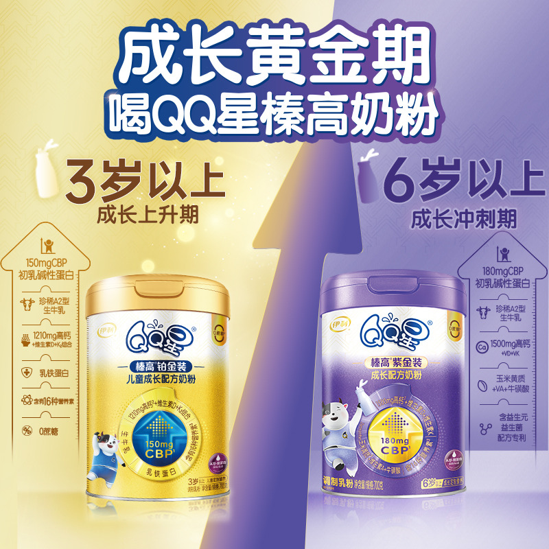 整箱返60元】伊利QQ星儿童成长CBP奶粉榛高紫金装4段6岁上700g*6