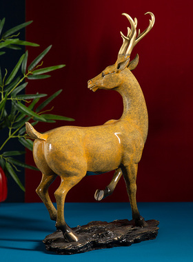 铜之美 铜鹿摆件 客厅艺术品电视柜博古架入户玄关软装家居装饰品