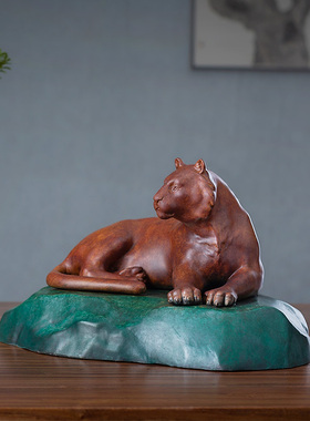 之美铜老虎文创风公司茶几摆件