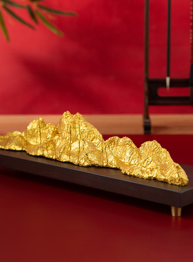 中式铜山千里江山黄铜摆件禅意