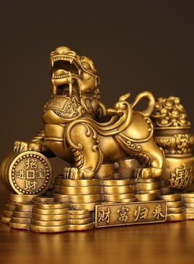 铜貔貅摆件一对黄铜招财貔恘大号皮丘铜制貔貅客厅办公室礼品家居