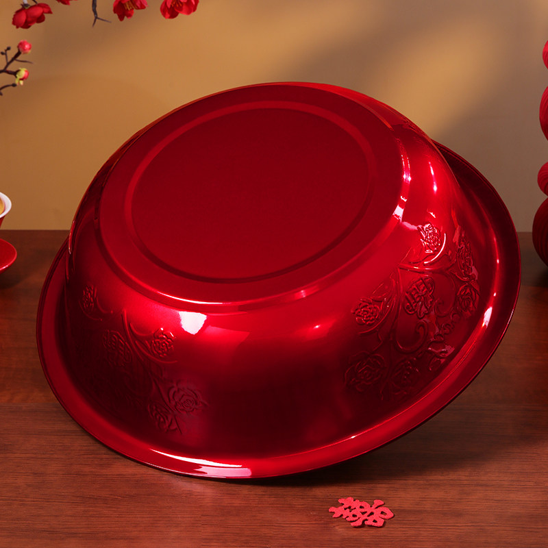 结婚喜盆一对女方陪嫁不锈钢红色洗脸盆新娘嫁妆套装婚庆用品大全,淘宝优惠券,粉丝福利购,淘宝优惠卷
